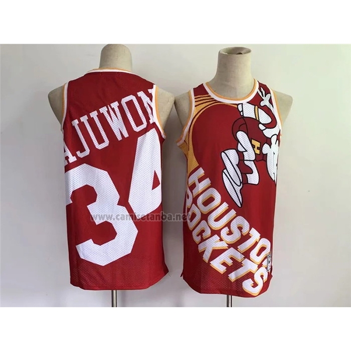 Camiseta Houston Rockets Hakeem Olajuwon #34 Mitchell & Ness Big Face Rojo